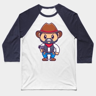 Angry Cowboy Holding Gun Cartoon Baseball T-Shirt